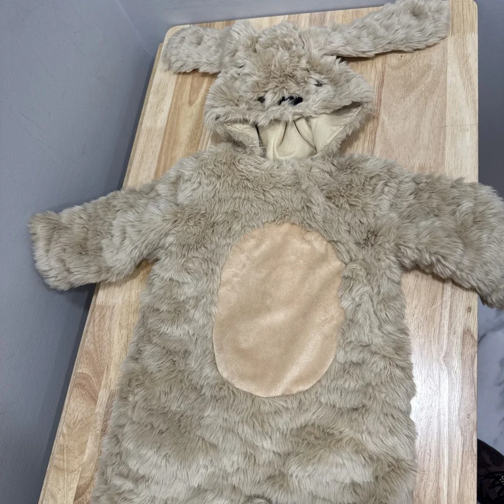 Pottery Barn Kids Puppy Dog Costume‎ Beige Furry Hooded One Piece 6-12 Months